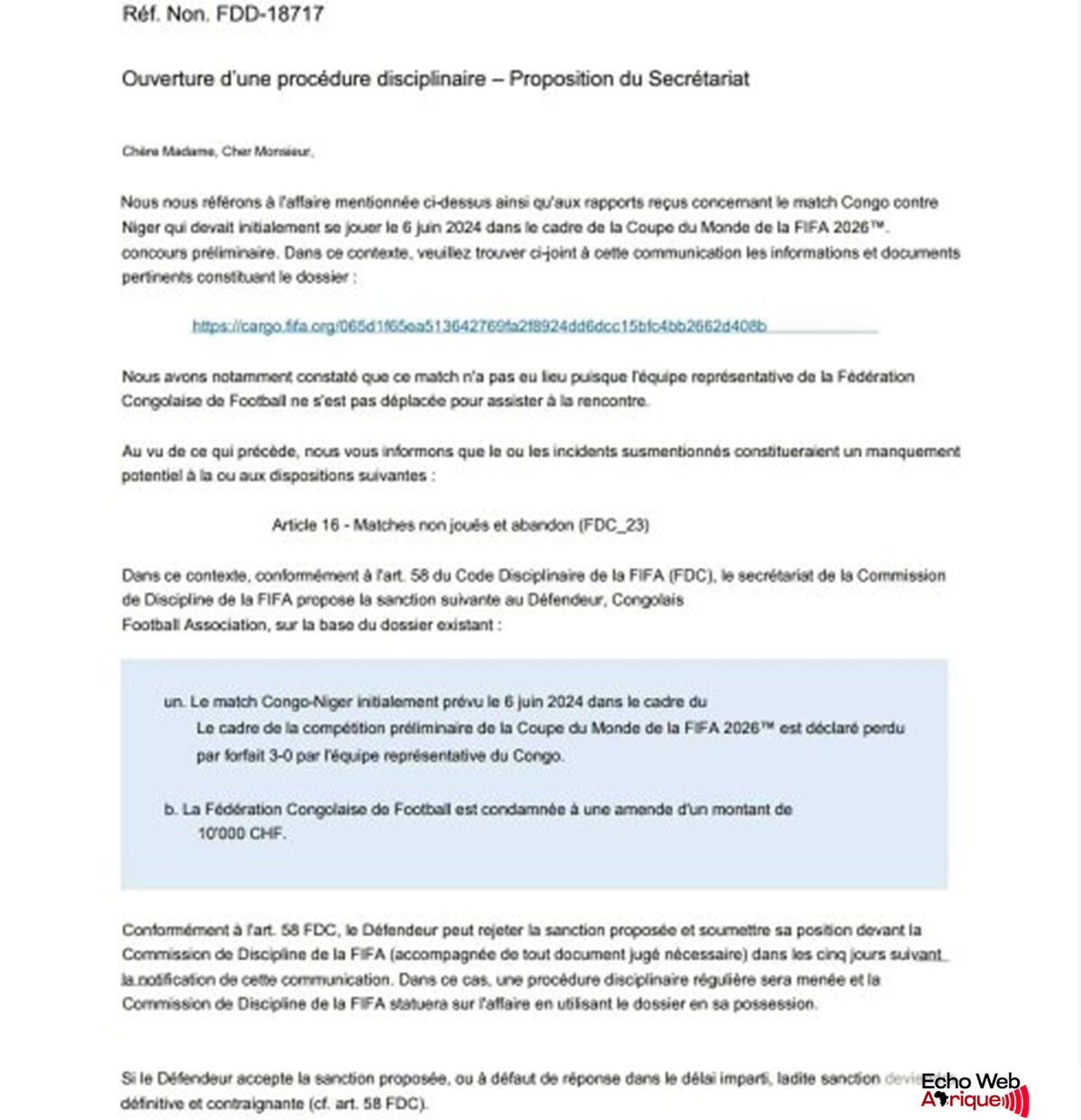 élim Coupe du monde 2026 : le Congo vient de se voir infliger une double sanction, la raison !